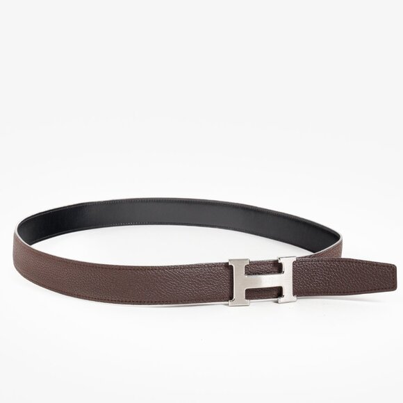 Hermes Black/Brown Togo Calfskin H Buckle Reversible Belt - Picture 5 of 8